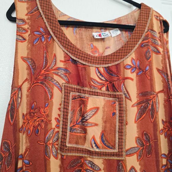 KAKTUS Y2K Boho Patchwork Midi Dress Plus Size 2X Side Slit Earth Tone Ethnic - Picture 5 of 9